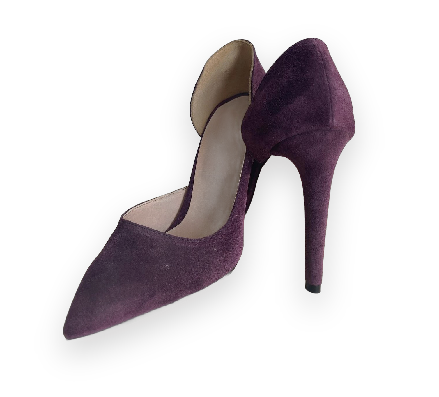 Stiletto mov din piele întoarsă cu talpă roșie
